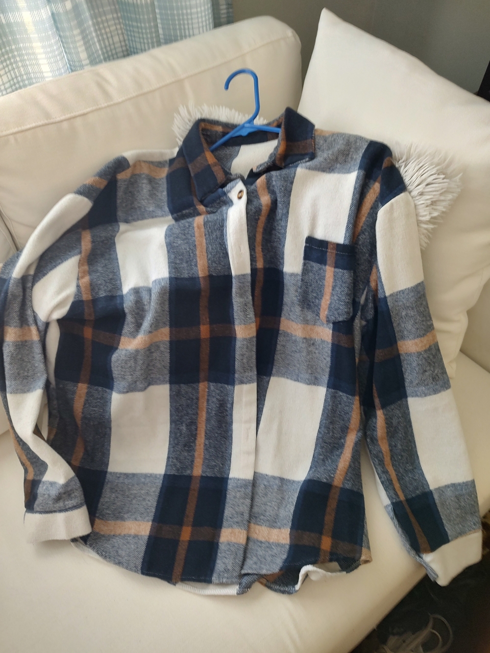 Womens Navy & Cream Plaid Button-Up Shacket